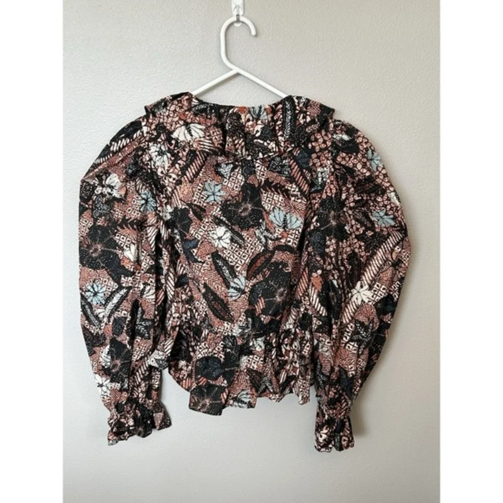 Ulla Johnson Cotton Ruffle Floral Blouse 6 Puff Sleeve Boho Romantic Top artisan